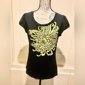 Worthington Black Short-Sleeve Tee with Yellow Floral Graphic